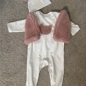 Cozy Pink and White Baby Three Piece Outfit